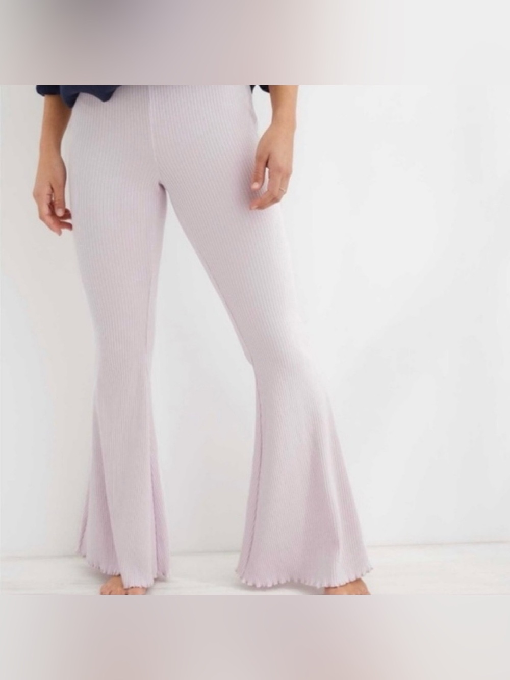 Lilac Ribbed Knit Flare Pants aerie small yoga